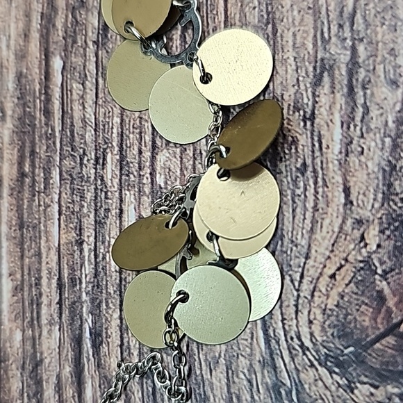 GOLD DISC SILVER LINK LONG 38" NECKLACE - Picture 4 of 8